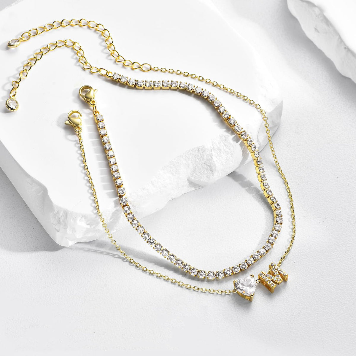 26 Letter Heart Zircon Layered Anklet