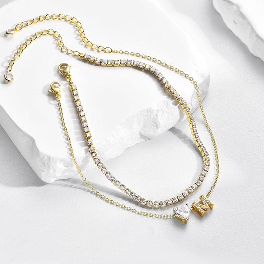 26 Letter Heart Zircon Layered Anklet