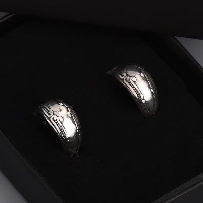 Vintage Carved Pattern Silver Earrings