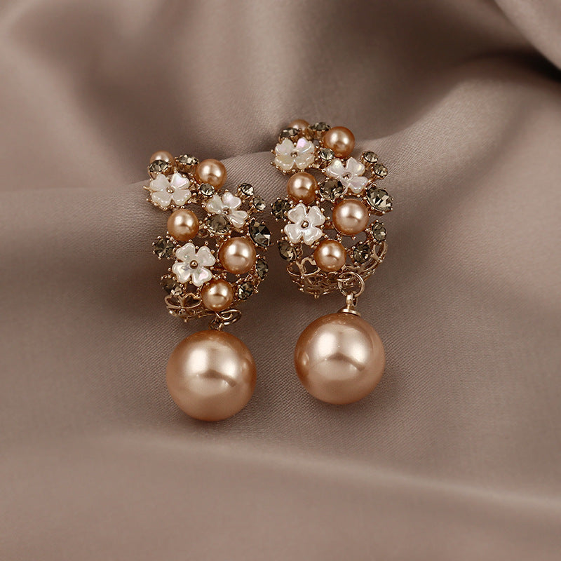 Elegant Flower Pearl Rhinestone Earrings