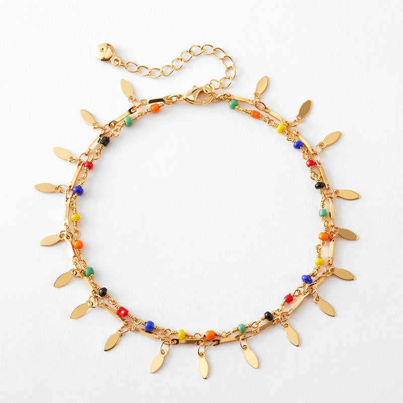 Gold Layered Leaf Charm Anklet – Retro Beach & Summer Jewelry