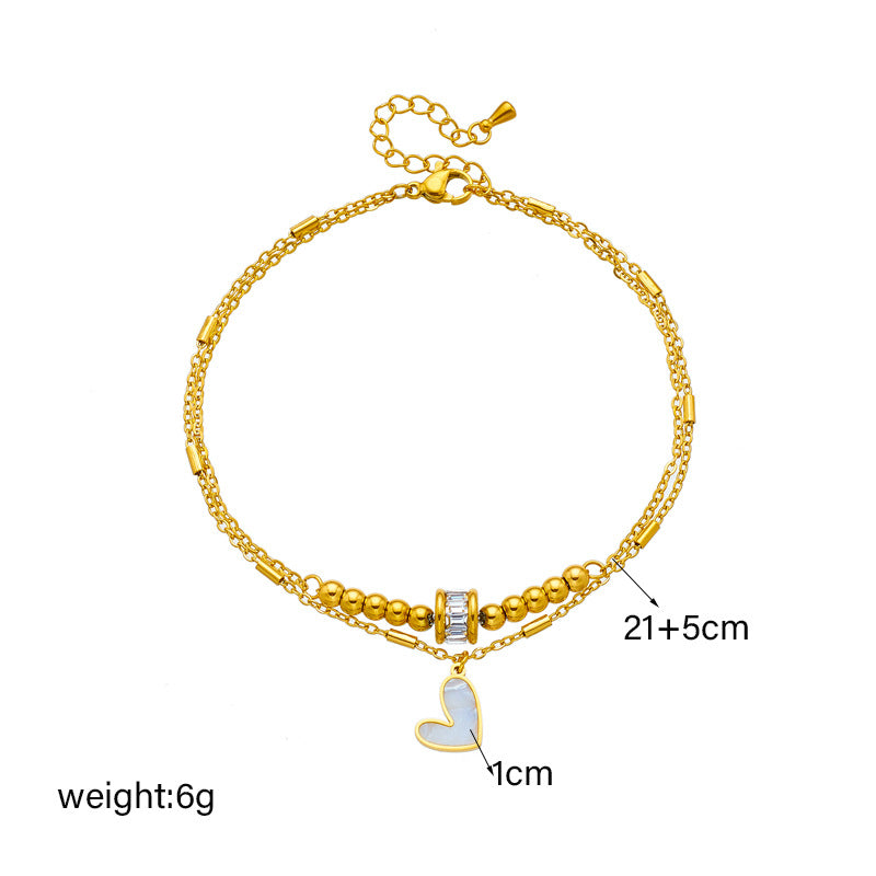 Gold Double-Layer Heart Anklet – Boho Chain Leg Jewelry