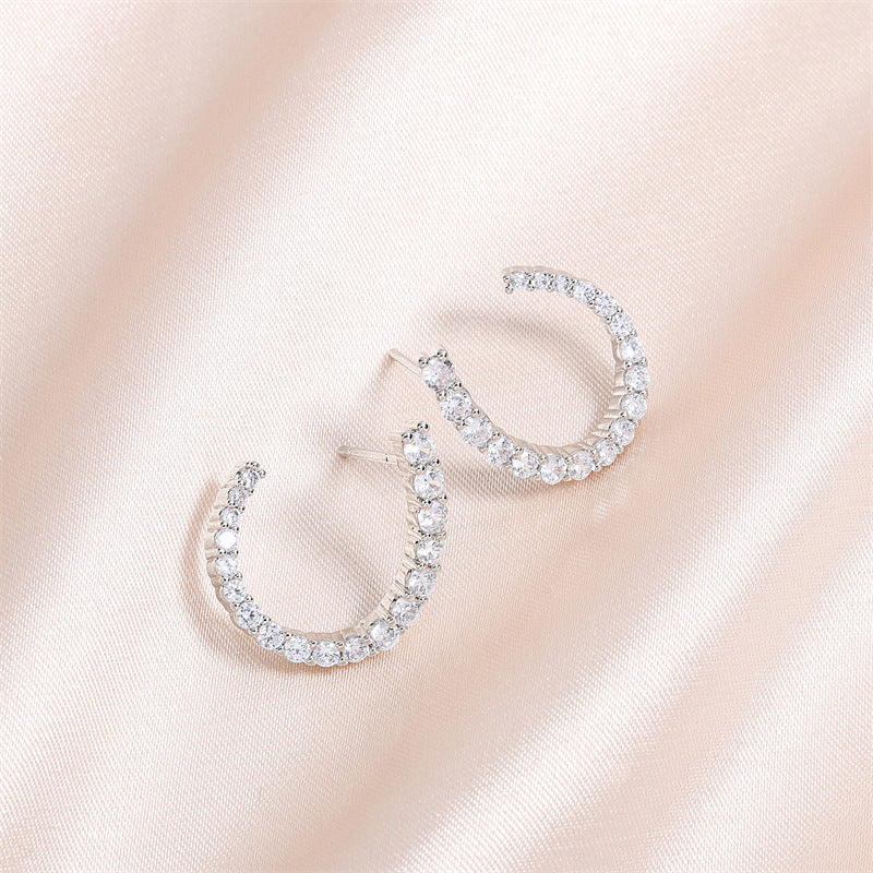C-Shaped Rhinestone Hoop Earrings