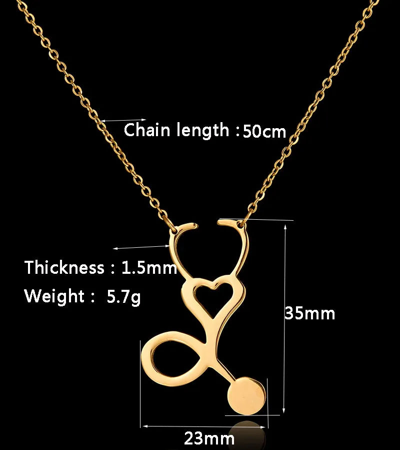 Sifisrri Stethoscope Heartbeat Gold Color Pendants Necklace Stainless Steel for Women Heart Love Valentine'S Day Jewelry Gift
