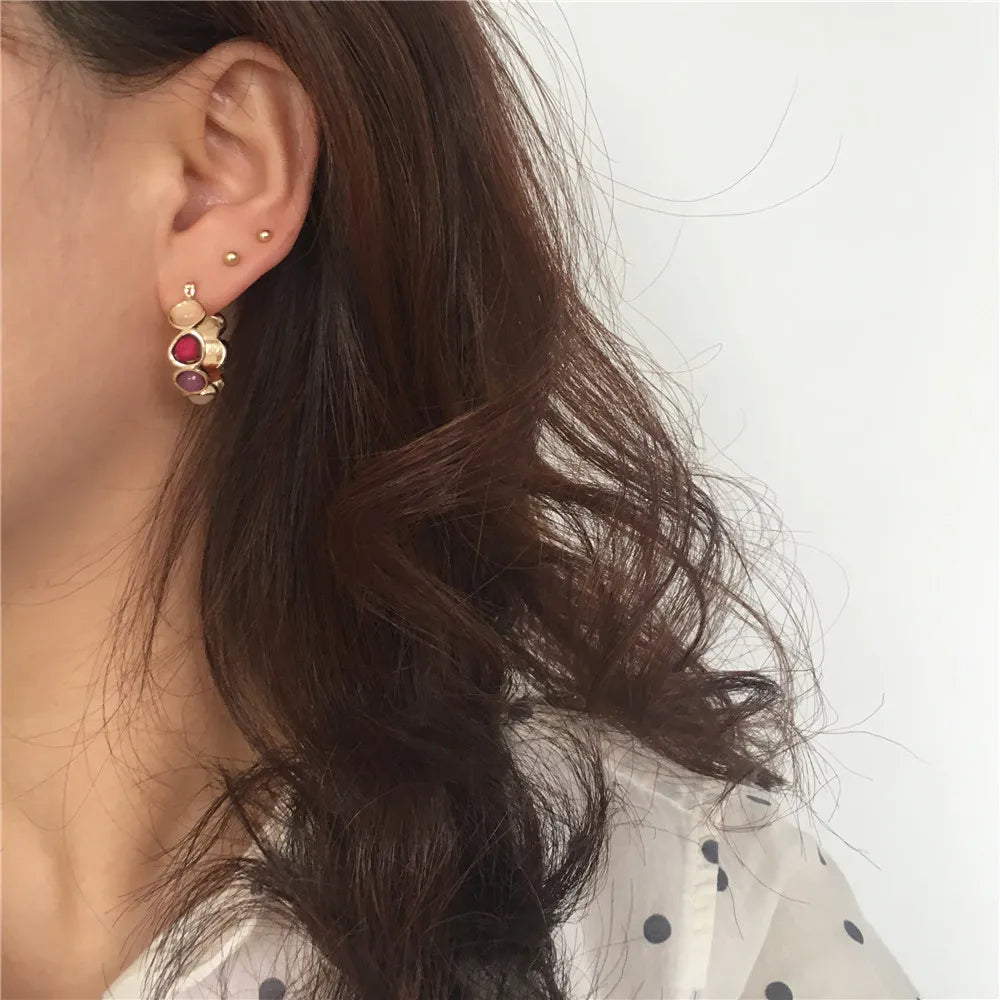 New Fashion Colorful Resin Stone Hoop Earrings for Women Jewelry Cute Hot Sale Hoop Earrings