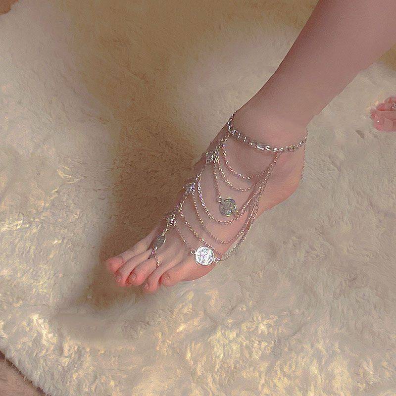 Women’s Gold Retro Tassel Anklet – Layered Chain Fashion Jewelry