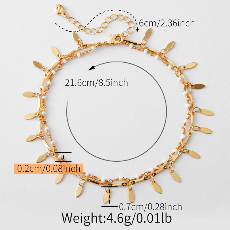 Gold Layered Leaf Charm Anklet – Retro Beach & Summer Jewelry