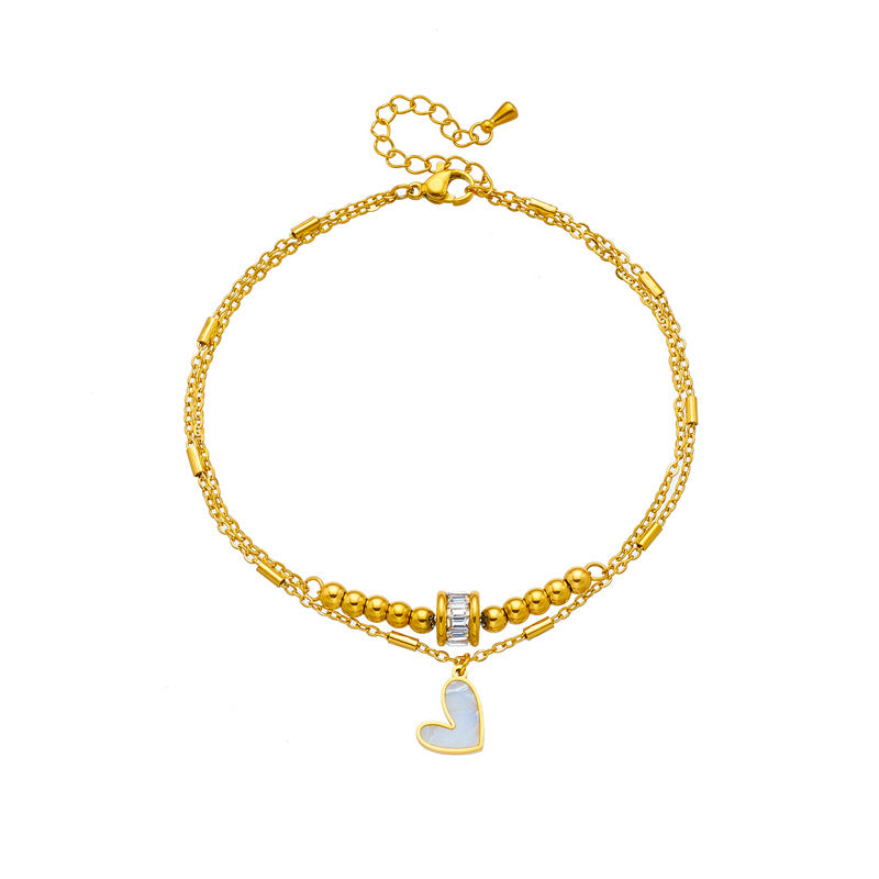 Gold Double-Layer Heart Anklet – Boho Chain Leg Jewelry