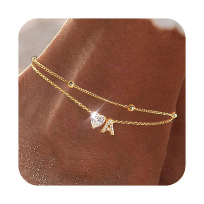 26 Letter Heart Zircon Layered Anklet