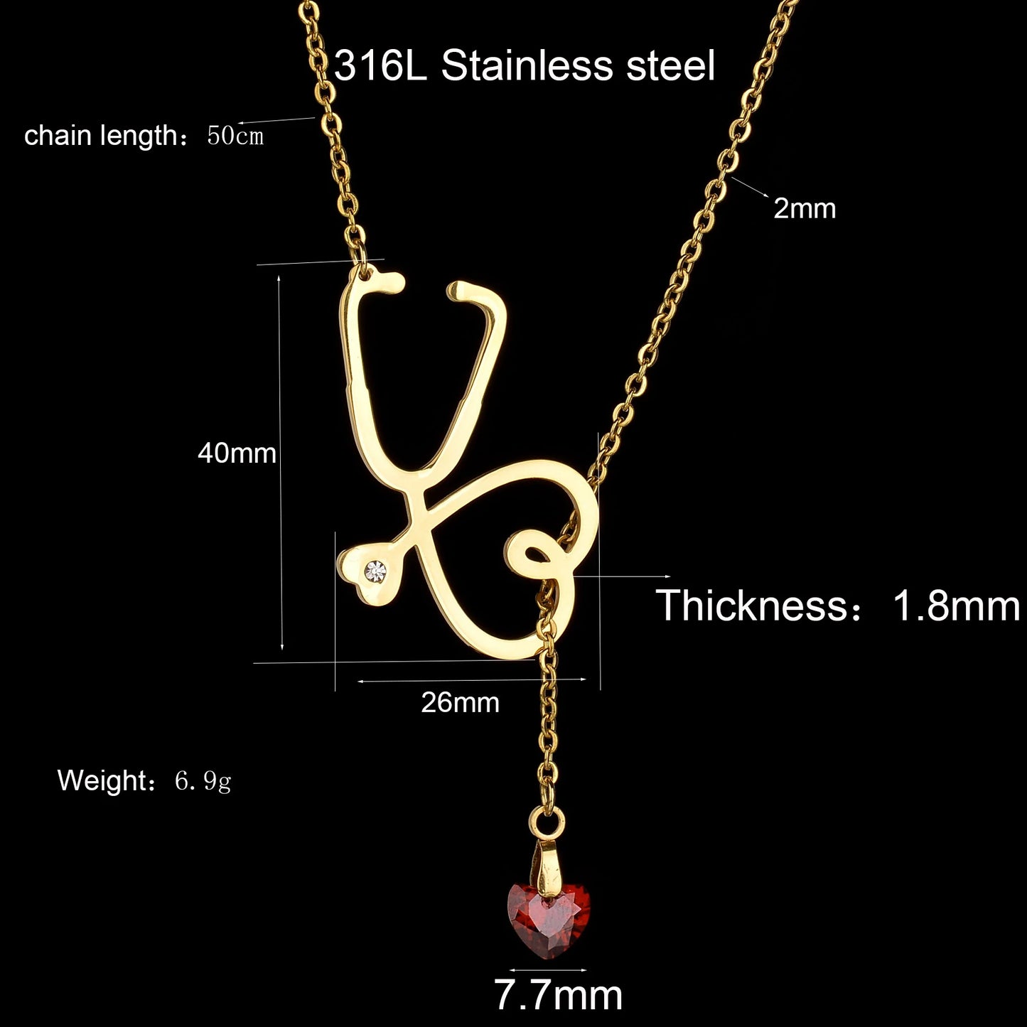 Sifisrri Stethoscope Heartbeat Gold Color Pendants Necklace Stainless Steel for Women Heart Love Valentine'S Day Jewelry Gift