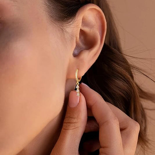 Dainty 14K Gold/Silver Plated Small Hoop Earrings for Women CZ Crystal Dangle Drop Earrings Trendy Huggie Hoop Earrings Jewelry