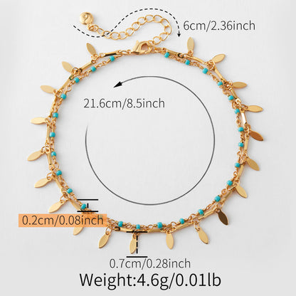 Gold Layered Leaf Charm Anklet – Retro Beach & Summer Jewelry