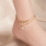 Gold Double-Layer Heart Anklet – Boho Chain Leg Jewelry