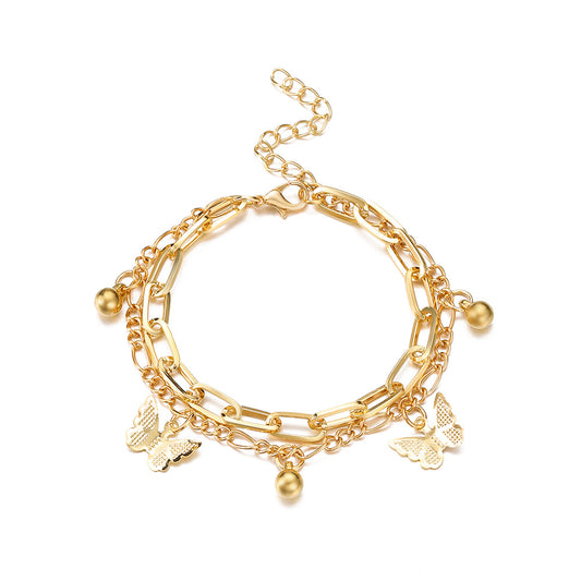 Women’s Double-Layer Butterfly Anklet – Gold Beach & Summer Jewelry