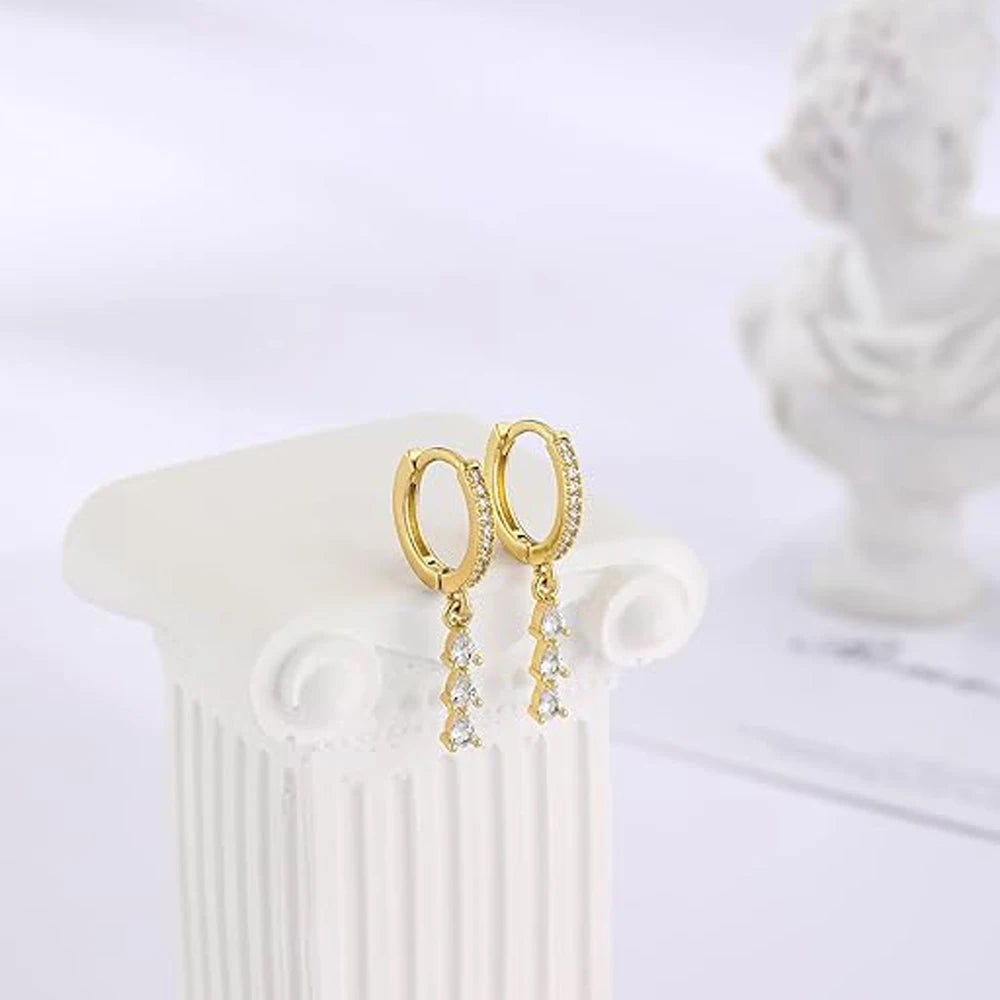 Dainty 14K Gold/Silver Plated Small Hoop Earrings for Women CZ Crystal Dangle Drop Earrings Trendy Huggie Hoop Earrings Jewelry