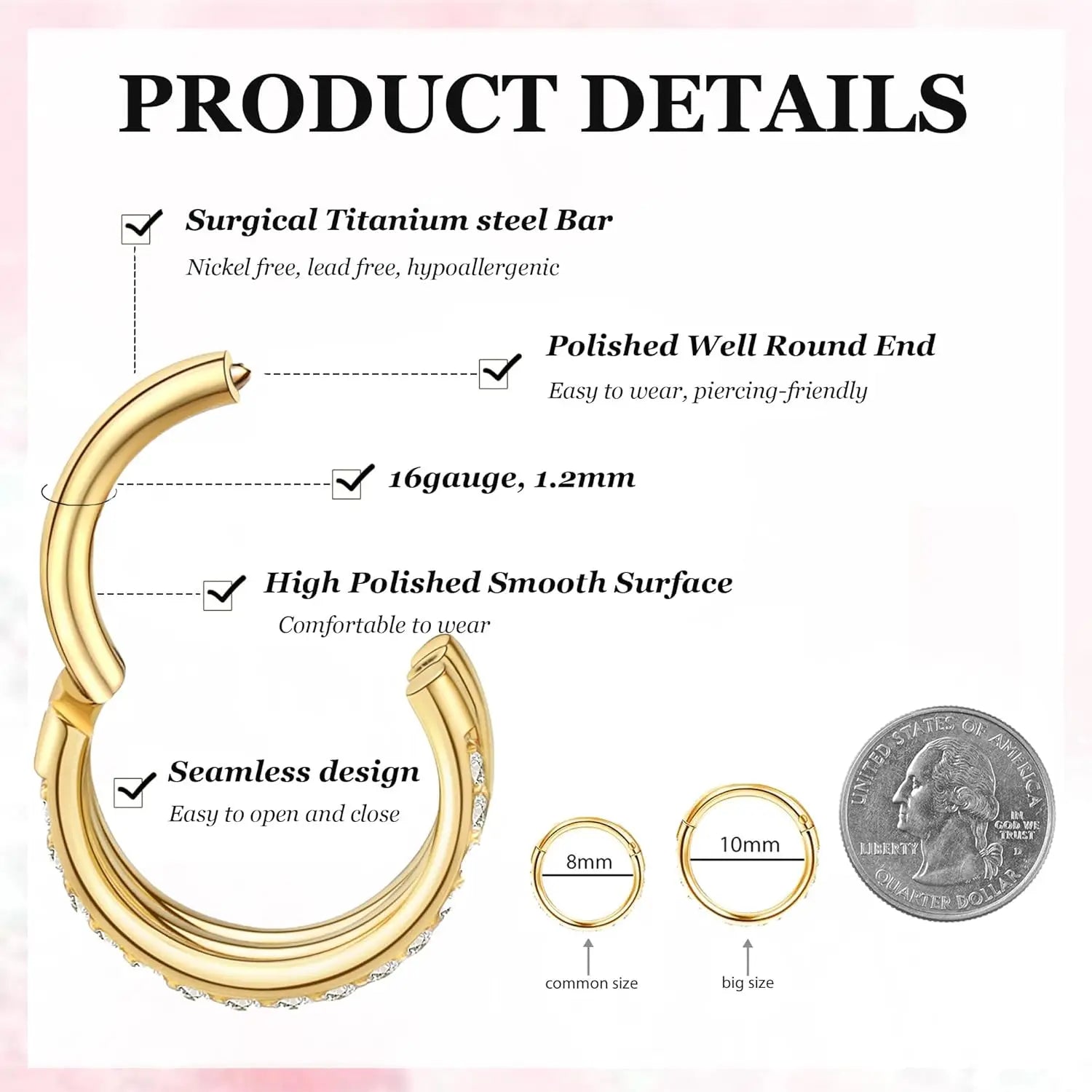 Women Trendy 14K Gold Plated Stainless Steel Small Cartilage Double-Hoop Helix Conch Piercing Earrings Cubic Zirconia Jewelry