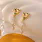 Women’s Gold-Tone Heart Floral Pearl Drop Earrings – Colorful Statement Jewelry