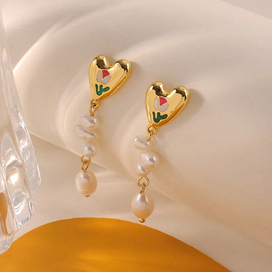 Women’s Gold-Tone Heart Floral Pearl Drop Earrings – Colorful Statement Jewelry