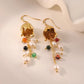 Women’s Gold-Tone Floral Pearl Drop Earrings with Colorful Bead Accents