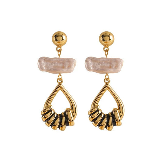 Women’s Gold-Tone Geometric Drop Earrings with Pearl-Style Accent