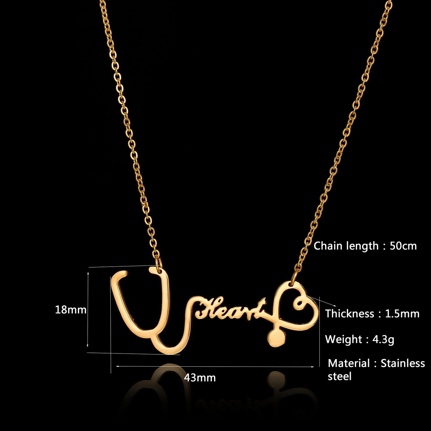 Sifisrri Stethoscope Heartbeat Gold Color Pendants Necklace Stainless Steel for Women Heart Love Valentine'S Day Jewelry Gift