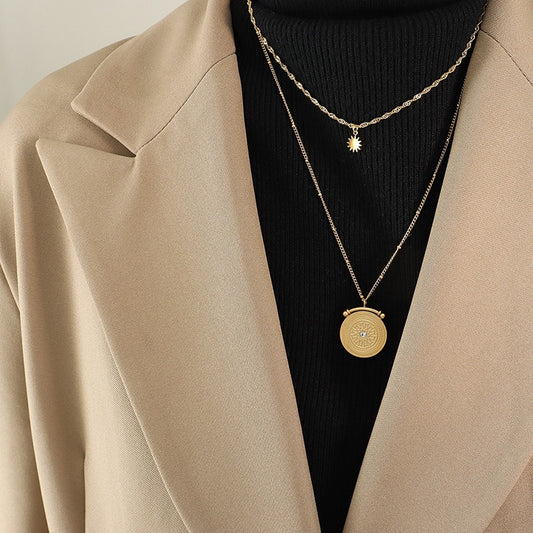 Women’s Gold-Tone Double-Layer Sun & Medallion Pendant Necklace