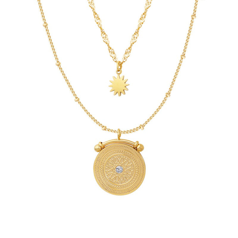 Women’s Gold-Tone Double-Layer Sun & Medallion Pendant Necklace