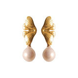 Women’s Gold-Tone Ginkgo Leaf Pearl Drop Earrings – Elegant Statement Jewelry