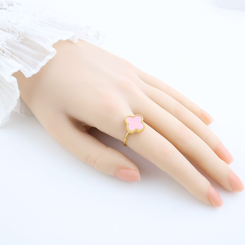 Four-leaf clover cross-border Internet celebrity plated 18k gold double-sided OL mother-of-pearl lucky four-leaf clover bracelet necklace ring earrings
