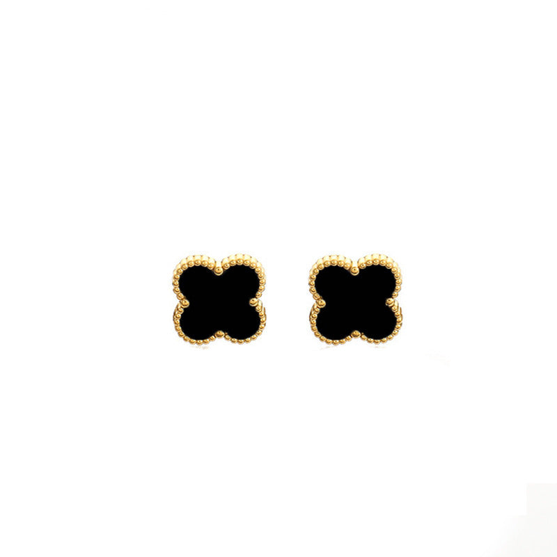 Four-leaf clover cross-border Internet celebrity plated 18k gold double-sided OL mother-of-pearl lucky four-leaf clover bracelet necklace ring earrings