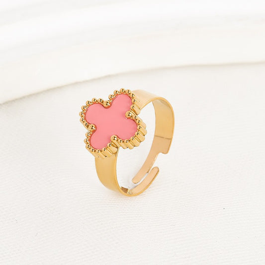 Four-leaf clover cross-border Internet celebrity plated 18k gold double-sided OL mother-of-pearl lucky four-leaf clover bracelet necklace ring earrings
