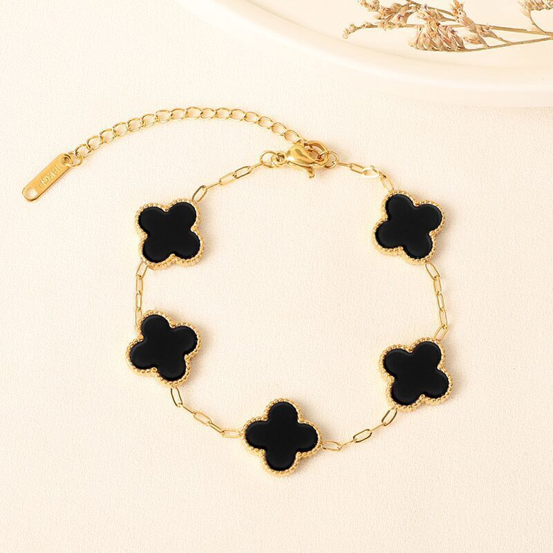 Four-leaf clover cross-border Internet celebrity plated 18k gold double-sided OL mother-of-pearl lucky four-leaf clover bracelet necklace ring earrings