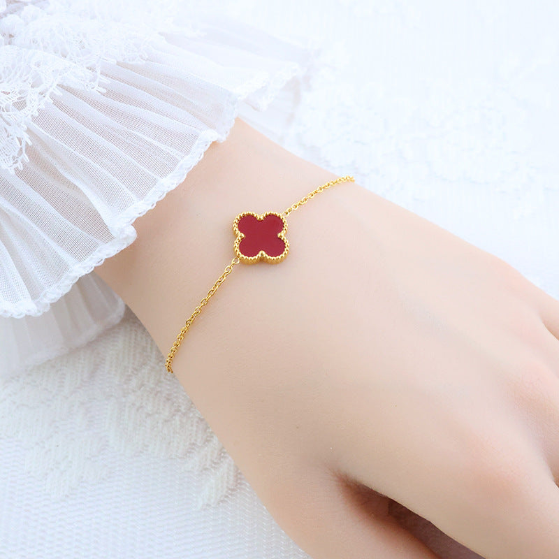 Four-leaf clover cross-border Internet celebrity plated 18k gold double-sided OL mother-of-pearl lucky four-leaf clover bracelet necklace ring earrings
