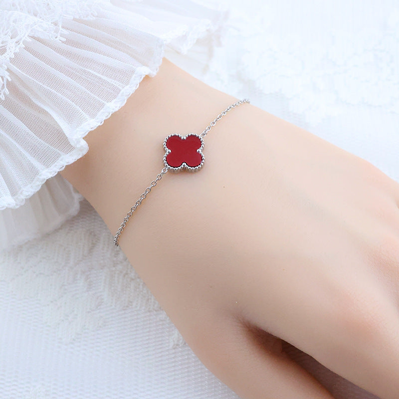 Four-leaf clover cross-border Internet celebrity plated 18k gold double-sided OL mother-of-pearl lucky four-leaf clover bracelet necklace ring earrings