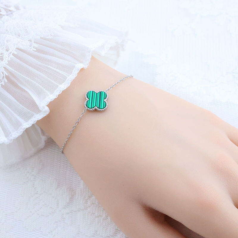 Four-leaf clover cross-border Internet celebrity plated 18k gold double-sided OL mother-of-pearl lucky four-leaf clover bracelet necklace ring earrings