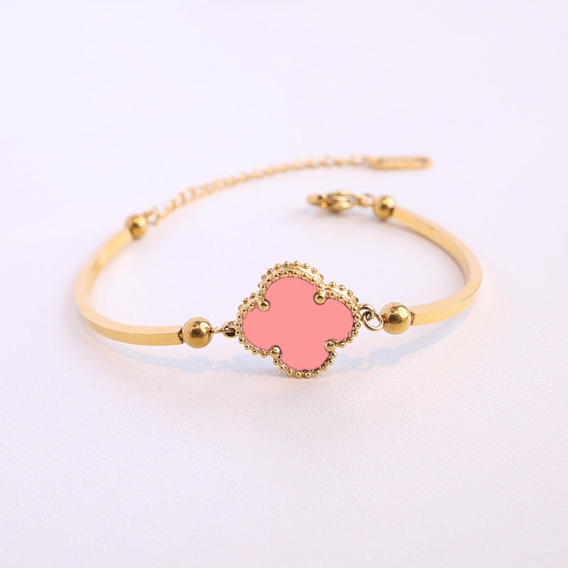 Four-leaf clover cross-border Internet celebrity plated 18k gold double-sided OL mother-of-pearl lucky four-leaf clover bracelet necklace ring earrings
