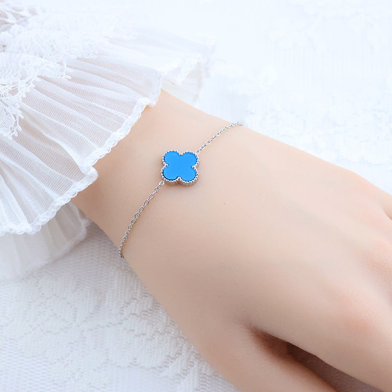 Four-leaf clover cross-border Internet celebrity plated 18k gold double-sided OL mother-of-pearl lucky four-leaf clover bracelet necklace ring earrings