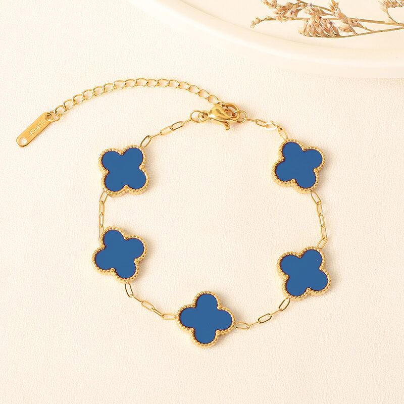 Four-leaf clover cross-border Internet celebrity plated 18k gold double-sided OL mother-of-pearl lucky four-leaf clover bracelet necklace ring earrings
