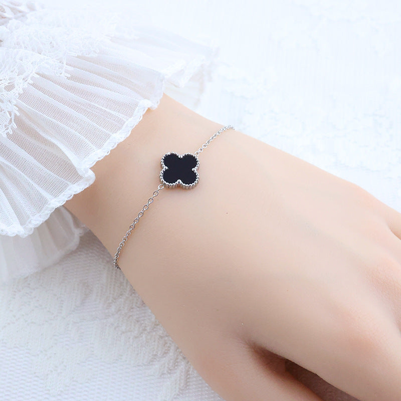Four-leaf clover cross-border Internet celebrity plated 18k gold double-sided OL mother-of-pearl lucky four-leaf clover bracelet necklace ring earrings