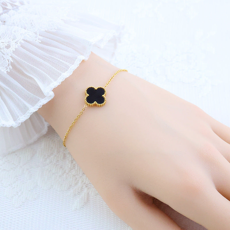 Four-leaf clover cross-border Internet celebrity plated 18k gold double-sided OL mother-of-pearl lucky four-leaf clover bracelet necklace ring earrings