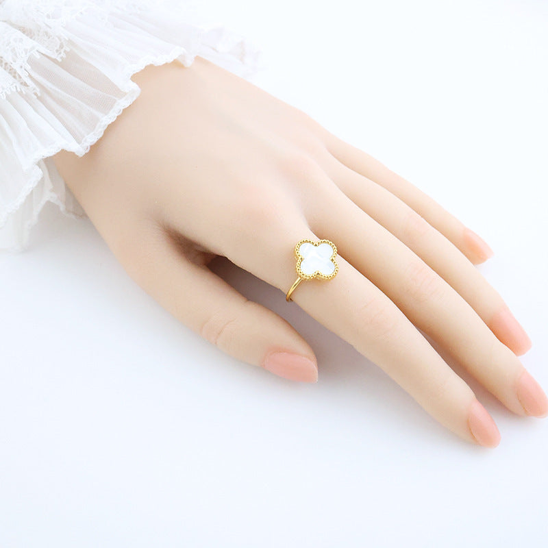 Four-leaf clover cross-border Internet celebrity plated 18k gold double-sided OL mother-of-pearl lucky four-leaf clover bracelet necklace ring earrings