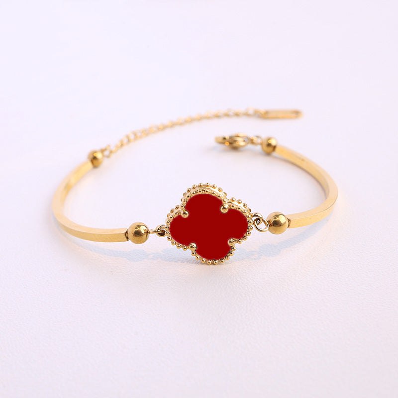 Four-leaf clover cross-border Internet celebrity plated 18k gold double-sided OL mother-of-pearl lucky four-leaf clover bracelet necklace ring earrings