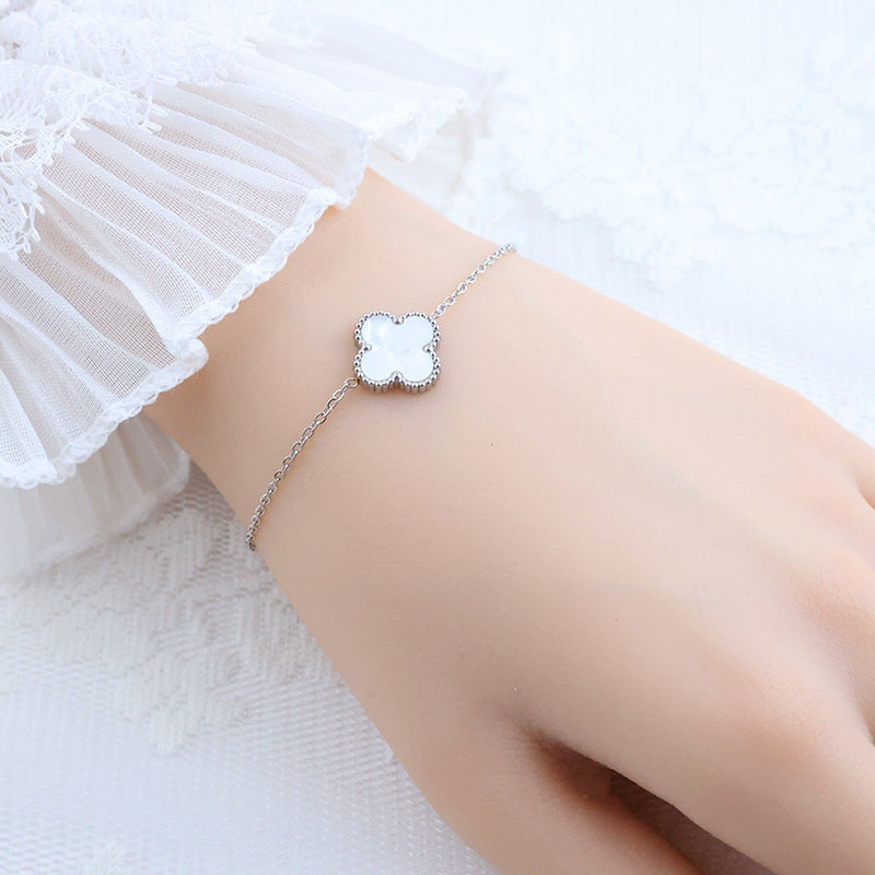 Four-leaf clover cross-border Internet celebrity plated 18k gold double-sided OL mother-of-pearl lucky four-leaf clover bracelet necklace ring earrings