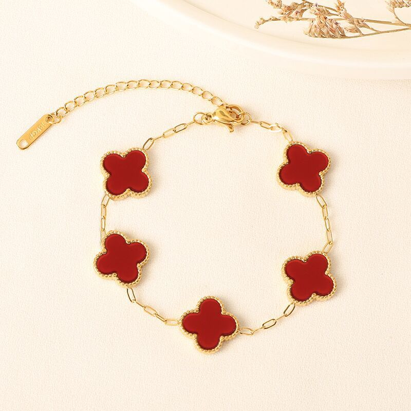 Four-leaf clover cross-border Internet celebrity plated 18k gold double-sided OL mother-of-pearl lucky four-leaf clover bracelet necklace ring earrings