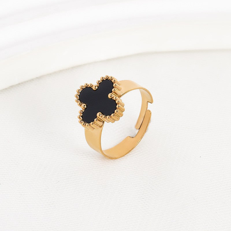 Four-leaf clover cross-border Internet celebrity plated 18k gold double-sided OL mother-of-pearl lucky four-leaf clover bracelet necklace ring earrings