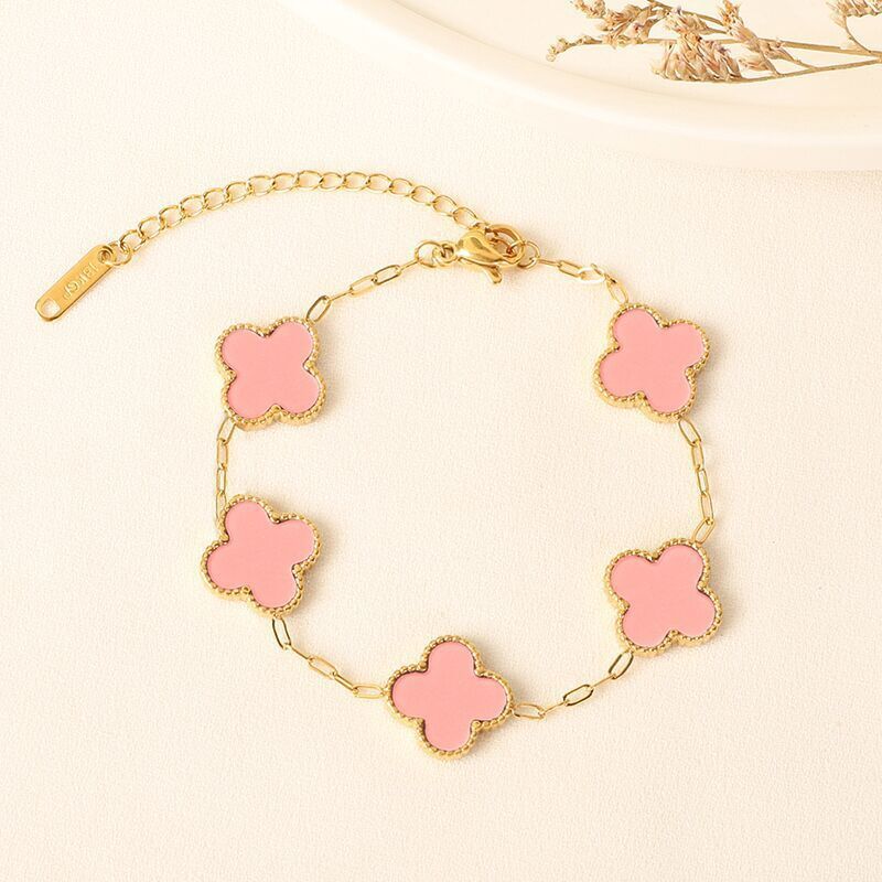 Four-leaf clover cross-border Internet celebrity plated 18k gold double-sided OL mother-of-pearl lucky four-leaf clover bracelet necklace ring earrings