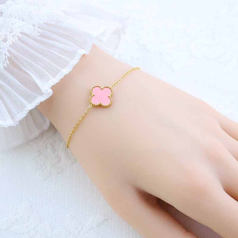 Four-leaf clover cross-border Internet celebrity plated 18k gold double-sided OL mother-of-pearl lucky four-leaf clover bracelet necklace ring earrings