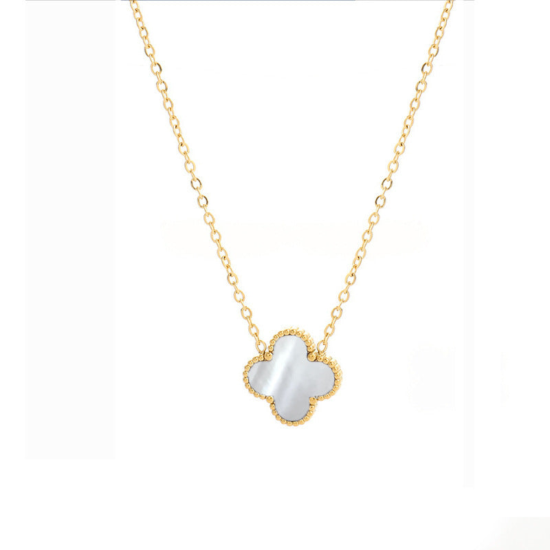 Four-leaf clover cross-border Internet celebrity plated 18k gold double-sided OL mother-of-pearl lucky four-leaf clover bracelet necklace ring earrings