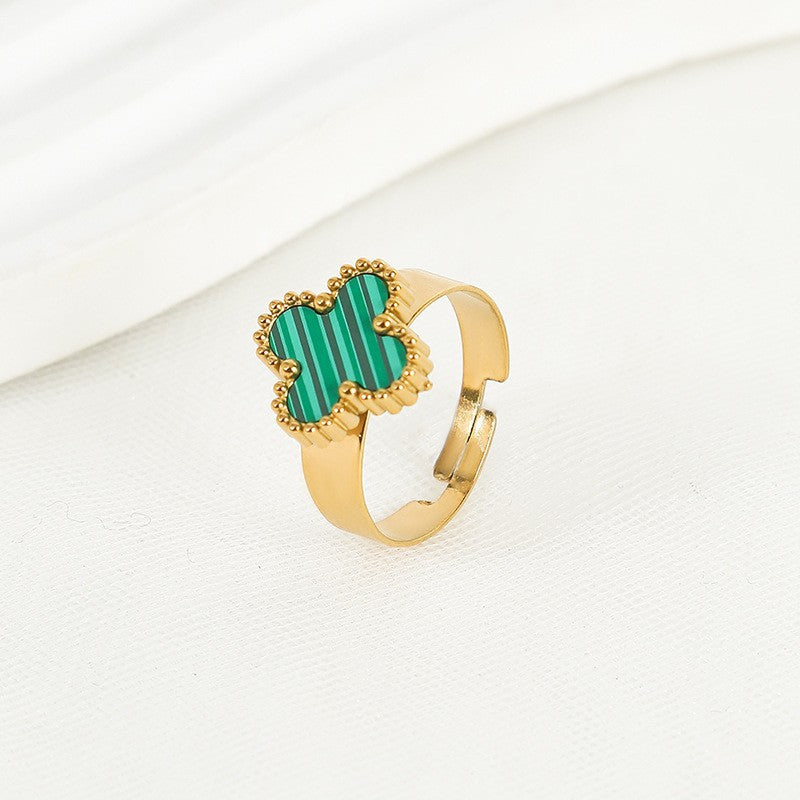 Four-leaf clover cross-border Internet celebrity plated 18k gold double-sided OL mother-of-pearl lucky four-leaf clover bracelet necklace ring earrings