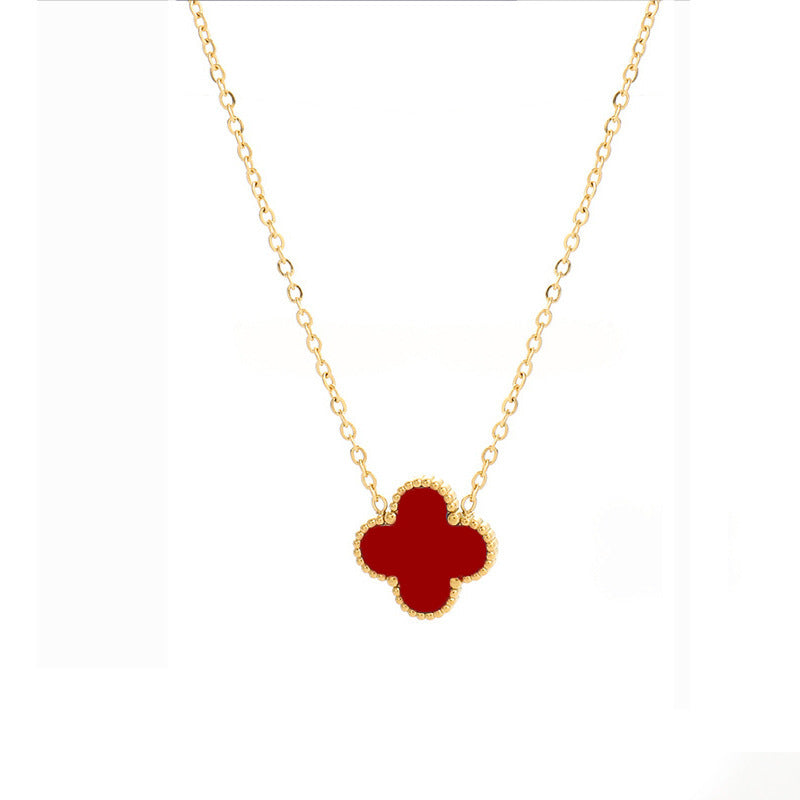 Four-leaf clover cross-border Internet celebrity plated 18k gold double-sided OL mother-of-pearl lucky four-leaf clover bracelet necklace ring earrings